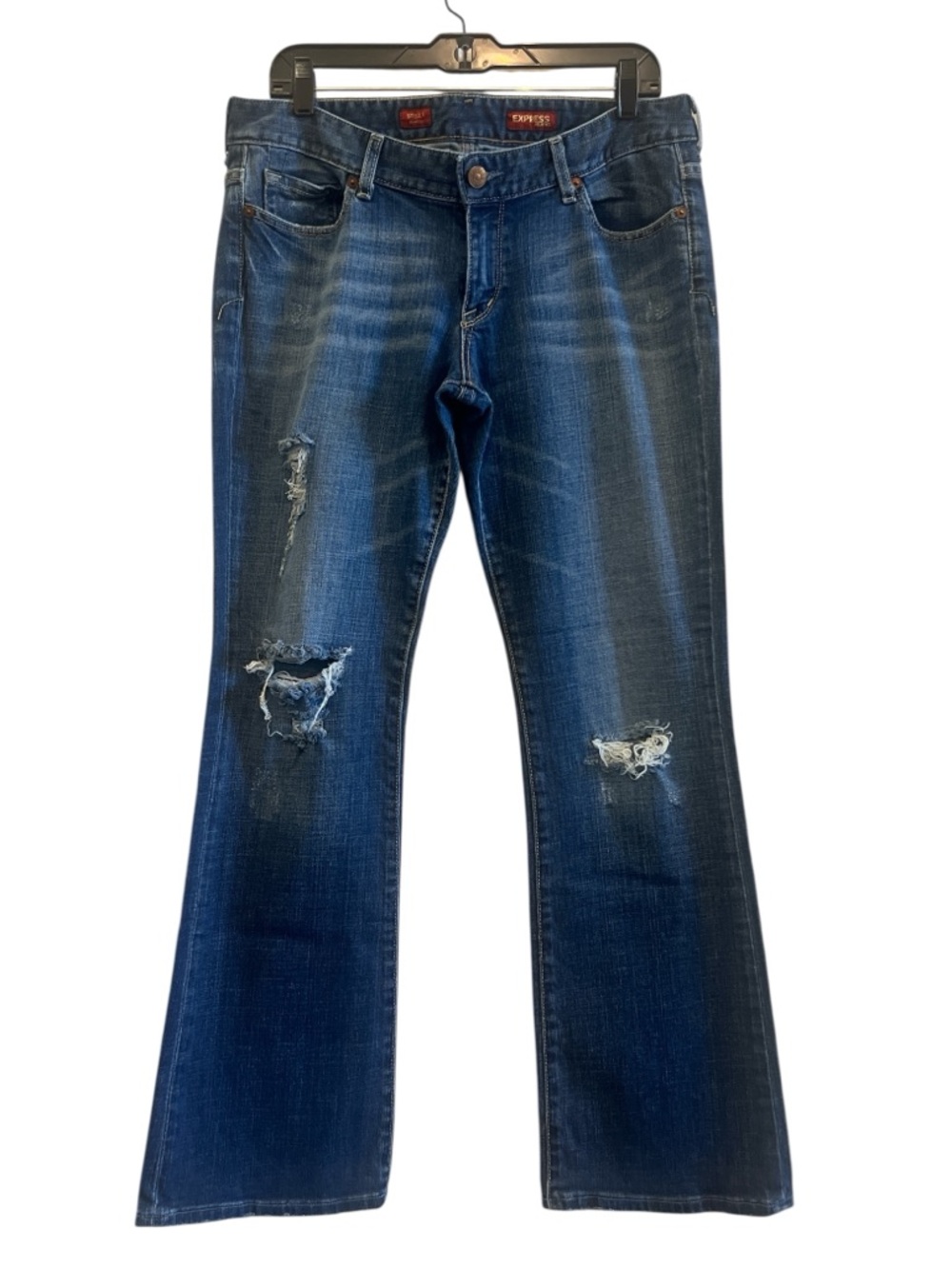 Express Blue Distressed Boot Leg Jeans